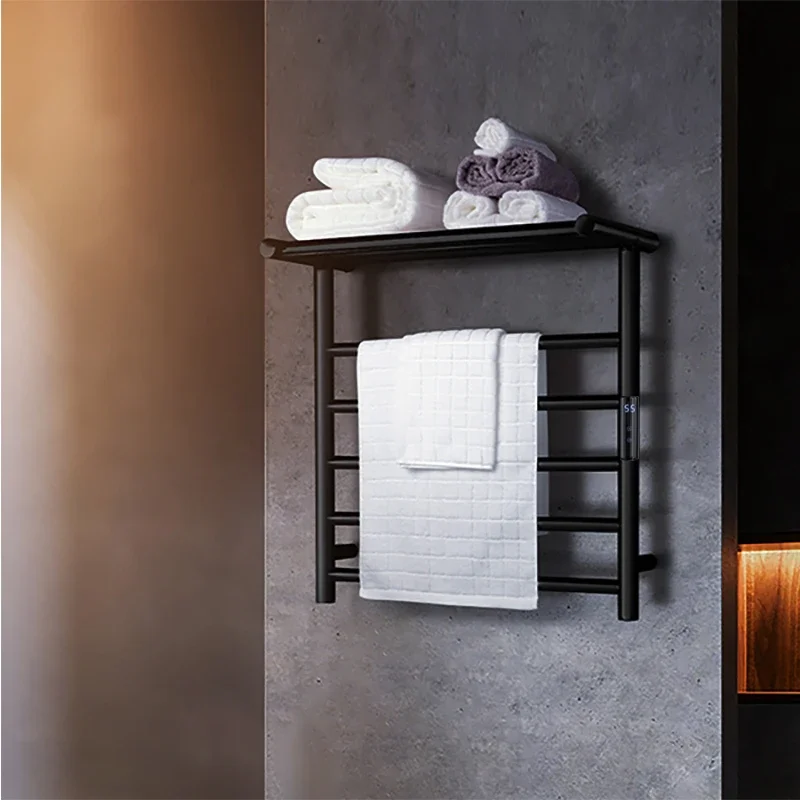 

Modern Towel Warmer Bathroom Black Heated Towel Rack Thermostatic Electric Towel Rails With Timer