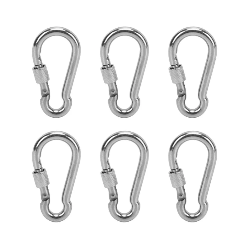 6pcs Spring Snap Hooks Stainless Steel Strong Bearing Capacity Key Chain Link Buckle For Camping 8MM