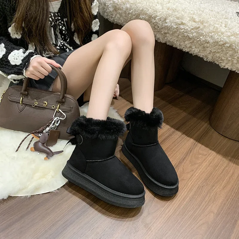

Женские зимние зимние ботинки, повседневные слипоны на толстой подошве, теплая хлопковая обувь большого размера с меховой отделкой, удобная резиновая подошва