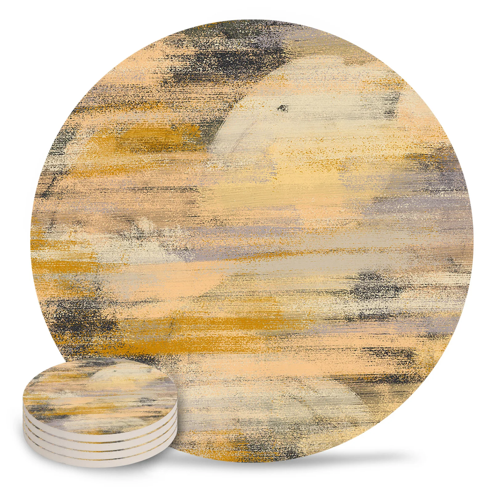 Abstract Modern Retro Texture Ceramic Coaster Set Kitchen Table Round Placemat Luxury Decor Coffee Tea Cup Coasters