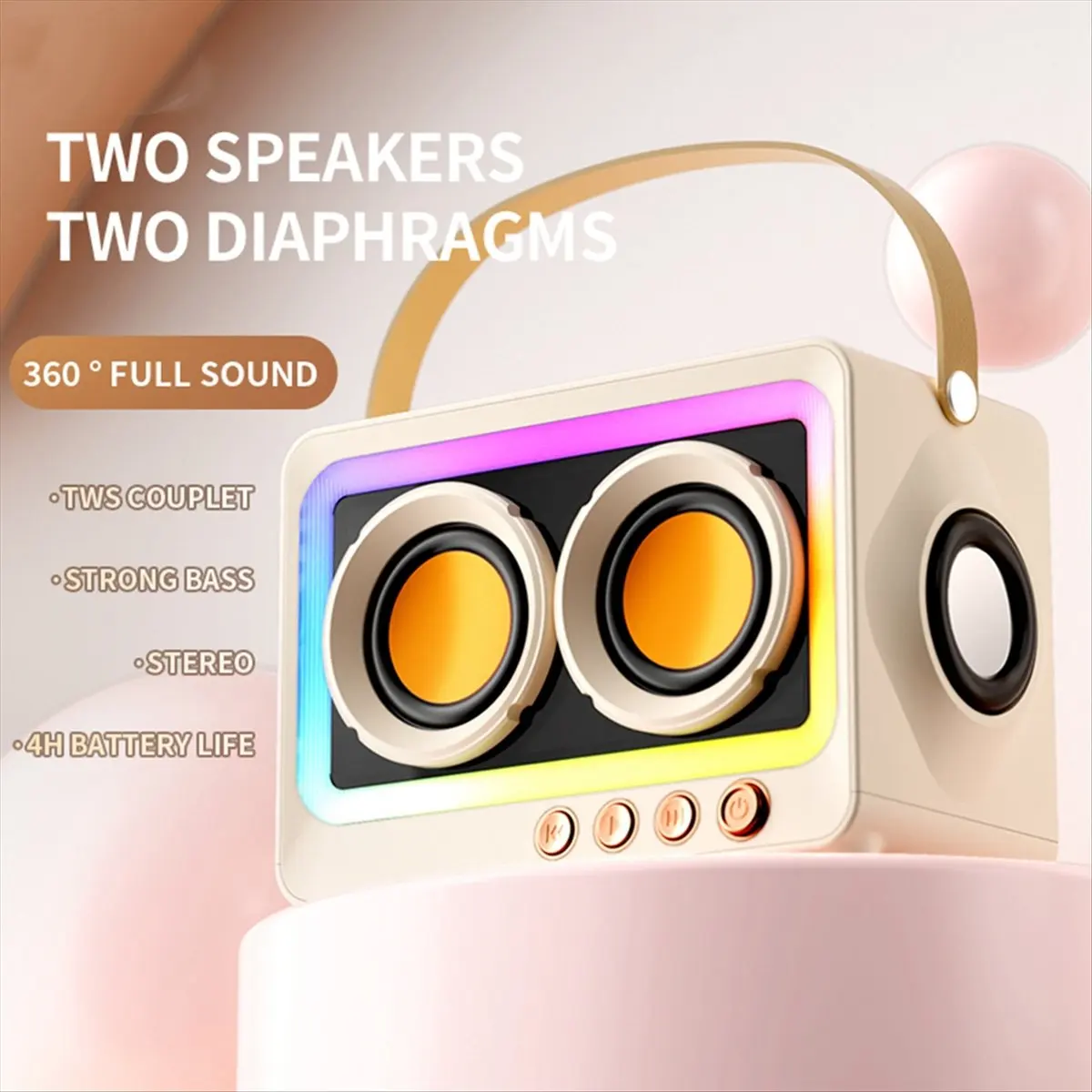 AABFK Tragbarer Bluetooth-Subwoofer-Lautsprecher, kabellos, HiFi-Sound, Audio-Box, Mini-Bluetooth, kabelloser MP3-Lautsprecher, Rosa