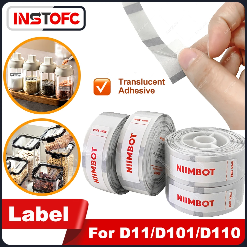 Label Transparent Sticker for NIIMBOT D11 D110 D101 Label Maker Replacement Tearproof Self-Adhesive Tape Square Barcode Tag Note