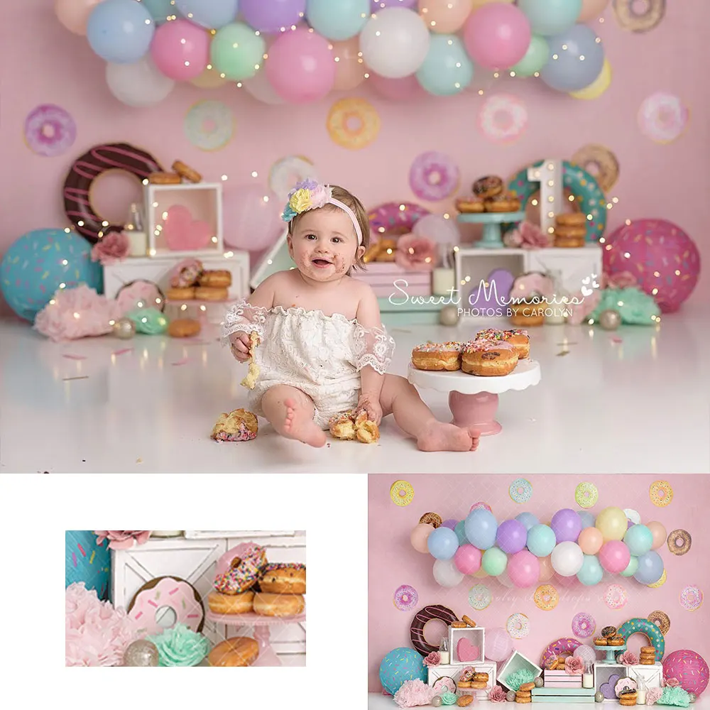 

Donut Grow Up Backdrop Child Baby 1st Birthday Photocall Decors Balloons Kids Girls Adult Cake Smash Photography Backgrounds