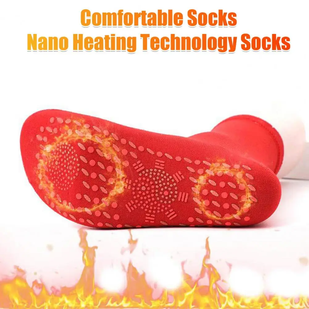 1 Pair Women Heated Socks 24 Hours Keep Your Feet Warm Thermal Socks Solid Color Silicone Bottom Mid-tube Cozy Socks For Winter