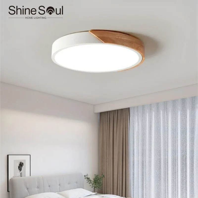 LED Nordic Circular Wooden Edge Ceiling Light Modern Minimalist Macaroon Home Light Bedroom Balcony Kitchen Decoration Lighting