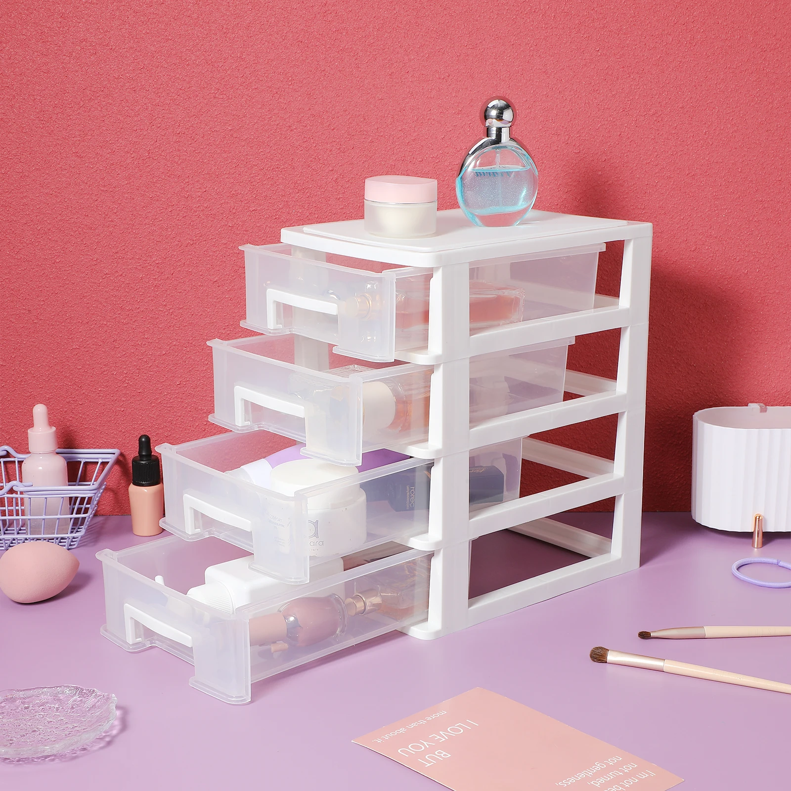

4 Layers Storage Box Desk Organizer Vanity Perfume Travel Desktop with Lid Accessories and Lotion