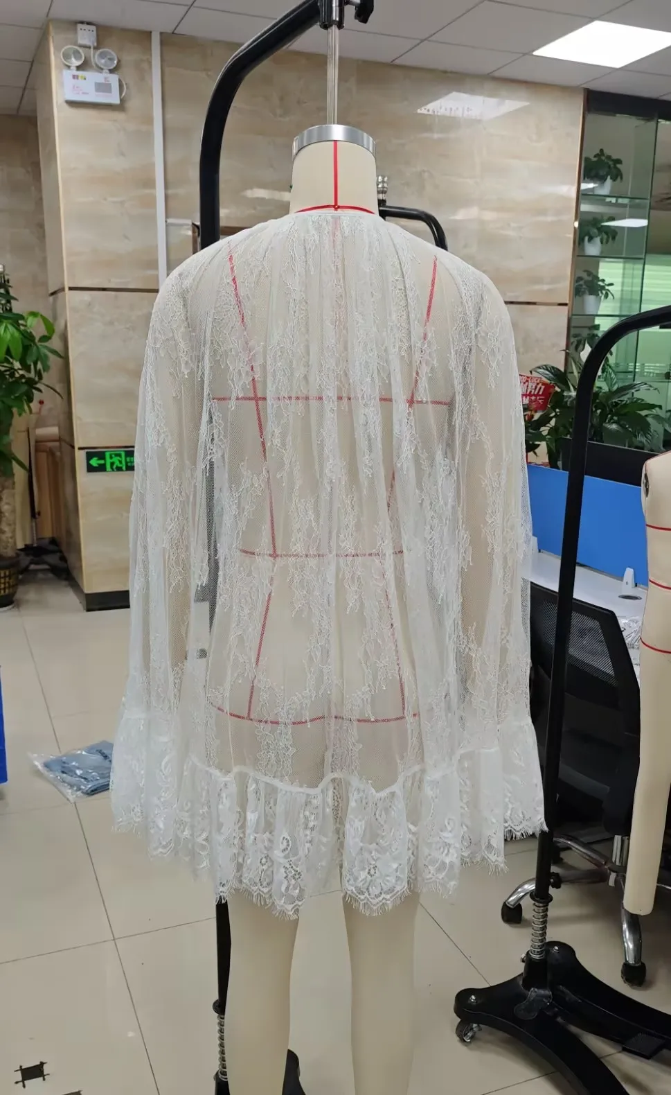 Women Lace Cape Dresses Loose See Through Crew Neck Mini Ruffled Dress for Party Club