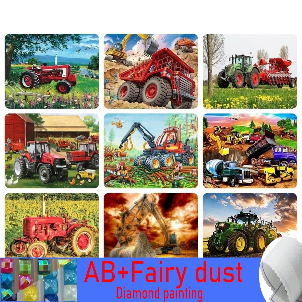 120 Colors AB Fairy Dust Diamond Painting Agricultural Vehicle Excavator Harvester 5D Embroidery Cross Stitch Mosaic Home Decor