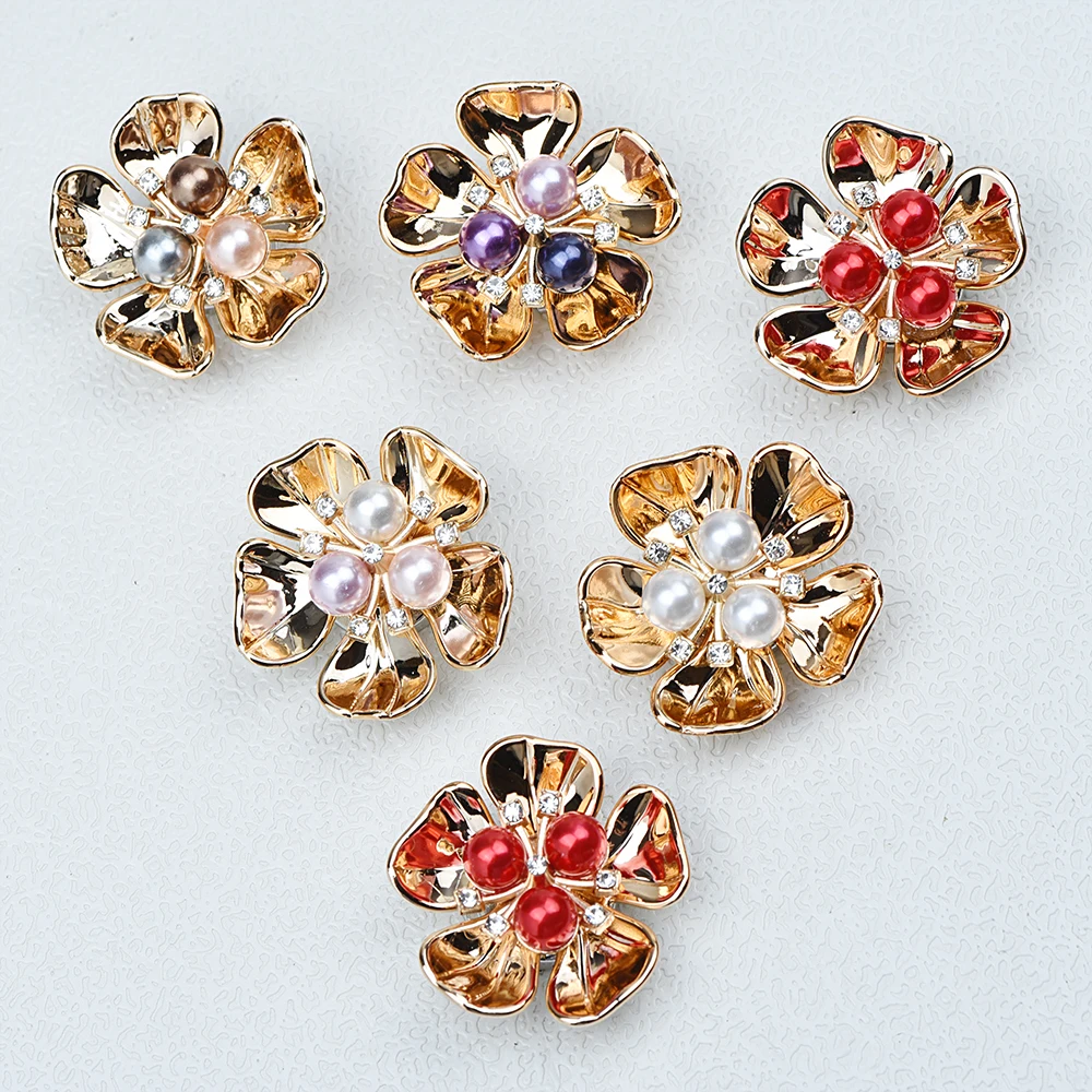 ICEYY تقليد قذيفة اللؤلؤ خمسة البتلة زهرة قميص كم زر أنيقة النحاس أزرار أكمام غطاء أزرار الملحقات للنساء #4