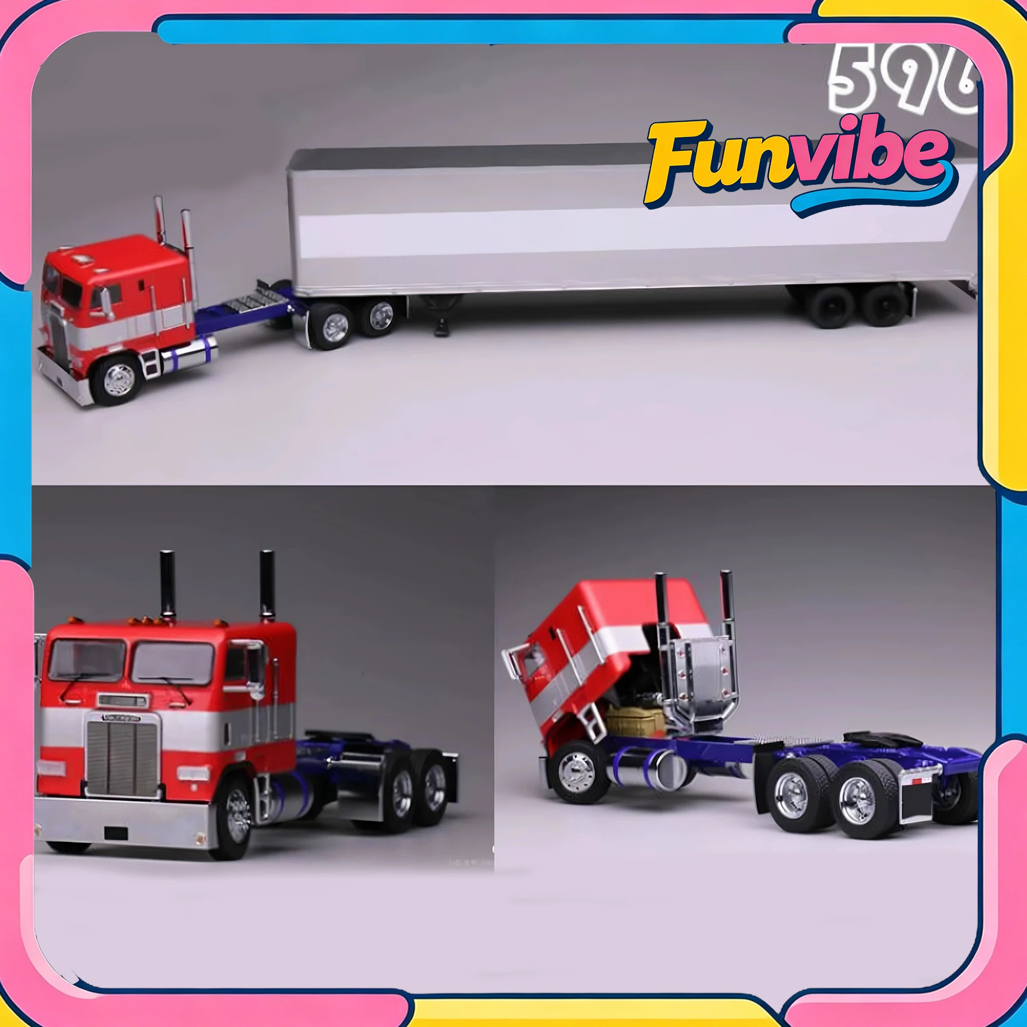 596 1/64 Optimus Prime Freightliner G1 Cabover, Camión de Juguete a Escala, Modelo de Auto Fundido a Presión, Transformers, Remolque, Autos Coleccionables, Regalos