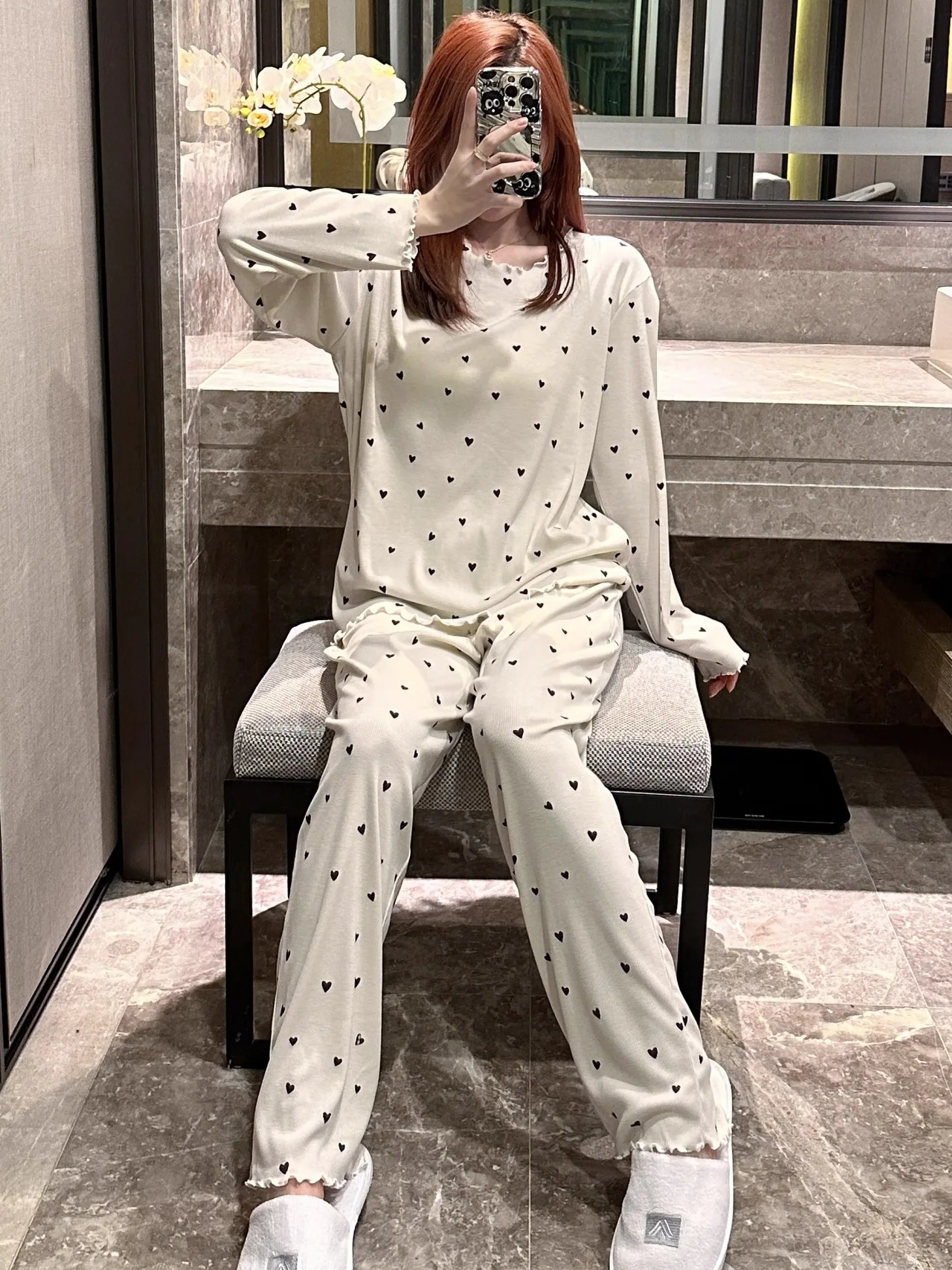 sweet-japanese-style-sleepwear-long-sleeve-long-pants-cotton-striped-elastic-home-clothes-two-piece-set-for-middle-aged-women