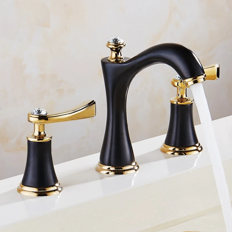 Three-hole basin faucet, split-type double-handle cold and hot bathroom cabinet, bathroom, European washbasin faucet