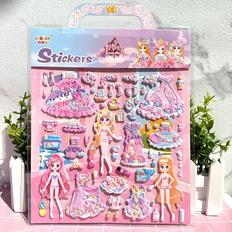 Children\'s three-dimensional stickers change princess dress up stick puzzle stickers with bow girl change stickers