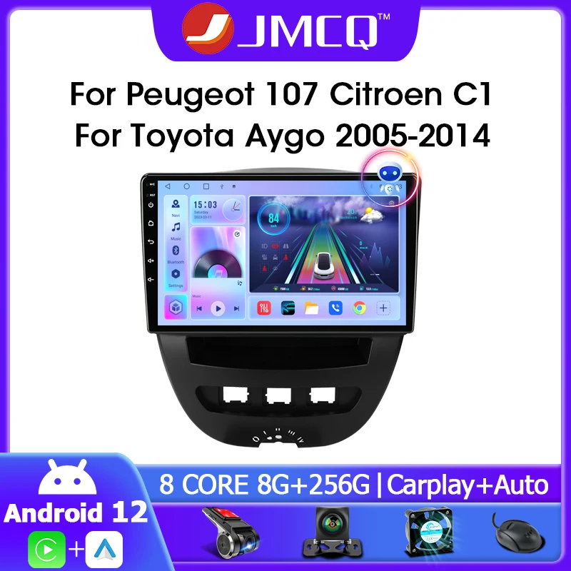 

JMCQ 2 Din Android 12 Car Radio For Peugeot 107 Toyota Aygo Citroen C1 2005 - 2014 Multimedia Player 4G Carplay Auto Stereo DVD