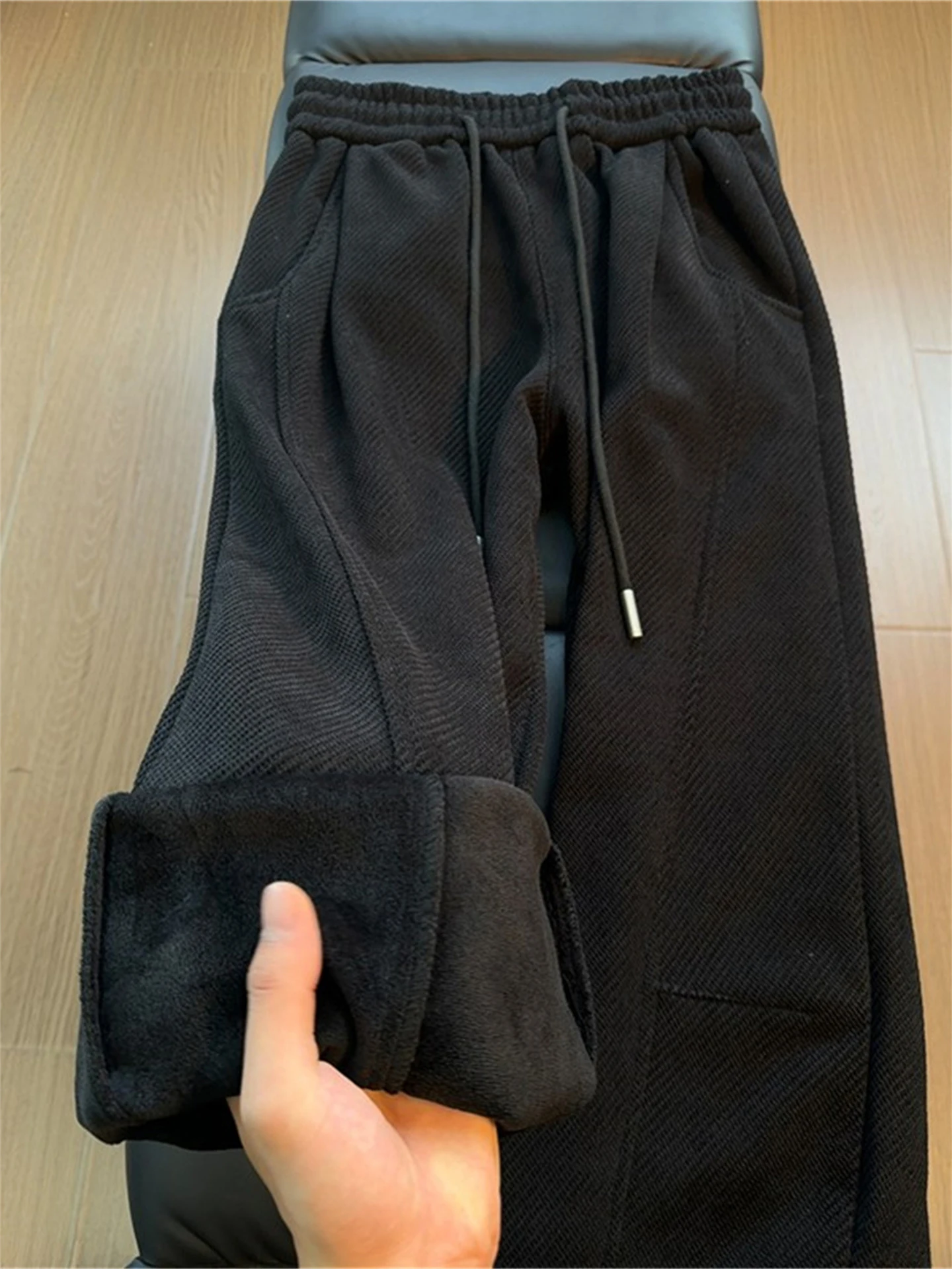 

Bla Fce Lined Corduroy Straight Leg Men's Sweatpants Thi Heavyweight Casual Loose Fit Long Trousers Autumn Winter