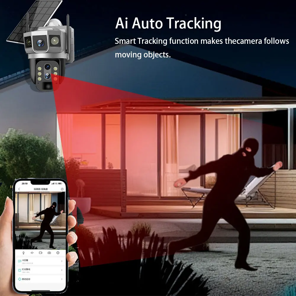 Outdoor 10X Optische Zoom 12MP Solar IP Camera WIFI CCTV Dual Lens Triple Screen PTZ Auto Tracking Beveiliging Bewakingscamera