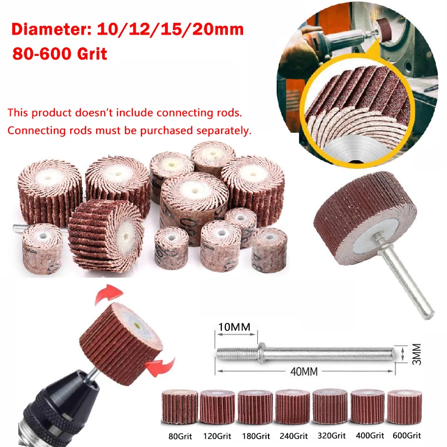 

Sanding Flap Dia 10/12/15/20mm 80/120/180/240/320-600Grit Sander Abrasive Tools Sandpaper Rust Removal for Dremel Rotary Tools
