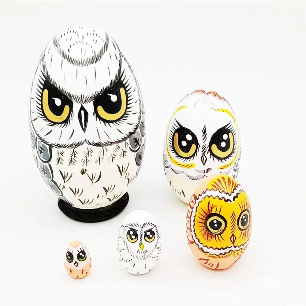 Japanese Girl Animal Matryoshka Doll Egg Shape Owl Elephant Girls Russian Doll 5Pcs/Set Cat Owl Nesting Dolls Christmas Gift