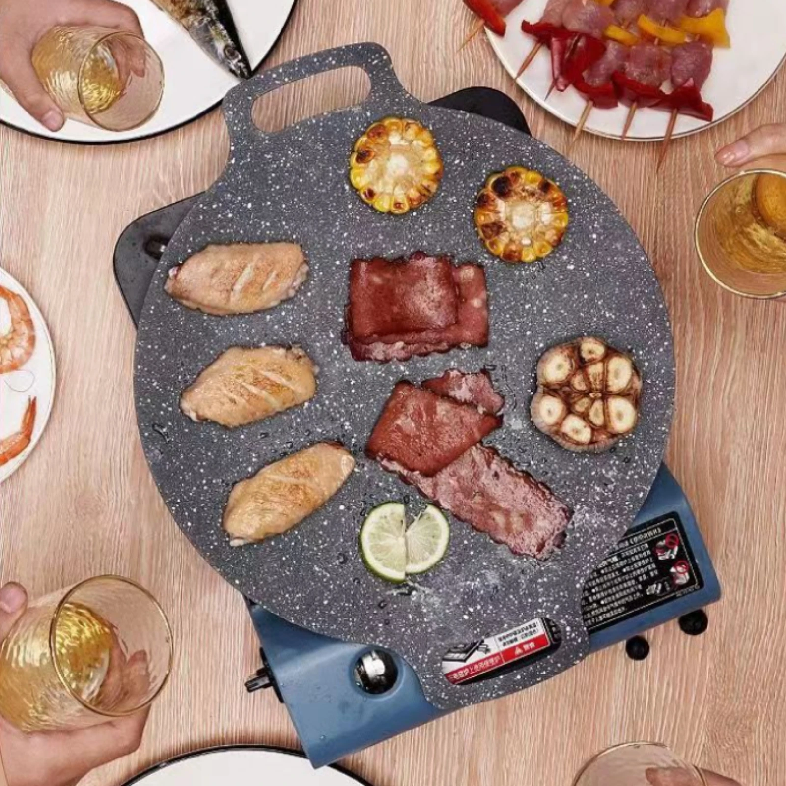 Stone-Look Griddle Plate Integrated Handles Round Griddle Plate Cookware Flat Cooking Surface Professional Grade for Gas Cooker view 3