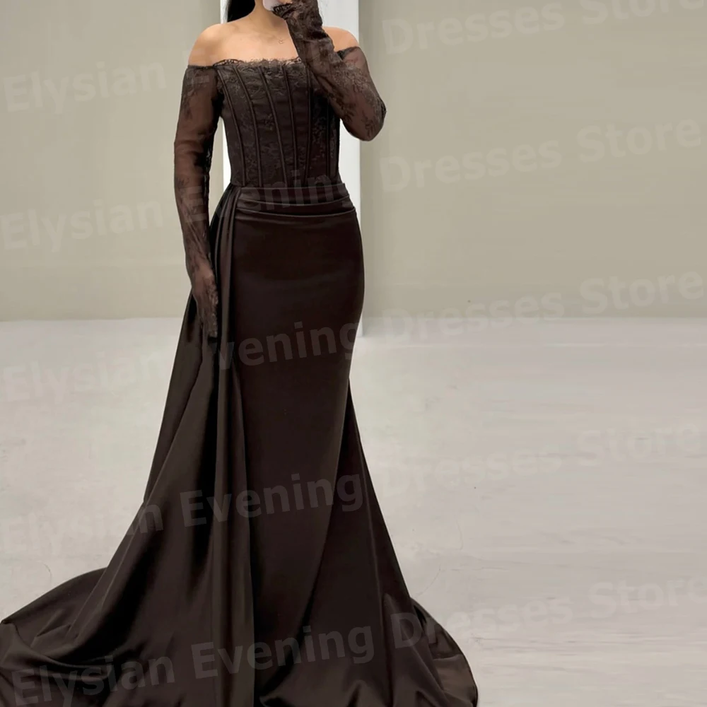 Bezaubernde schulterfreie Meerjungfrauen-Abendkleider aus Spitze für Damen, maßgeschneiderte Robe De Soirée, Ballkleider mit langen Ärmeln, Vestidos Para Mujer
