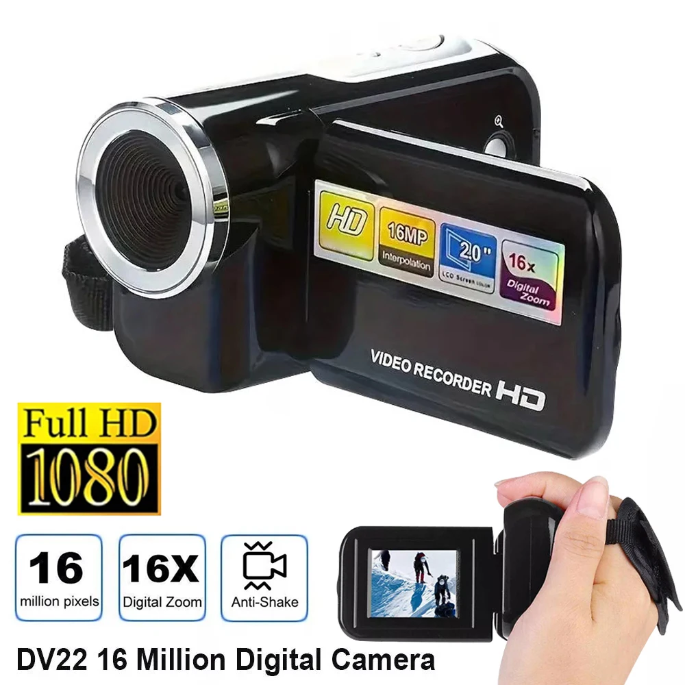 16MP 1080P Digital Video Camera Portable DV Camcorder Outdoor Video 2.0 Inch TFT Color Screen Built-in LED Flash for Beginners