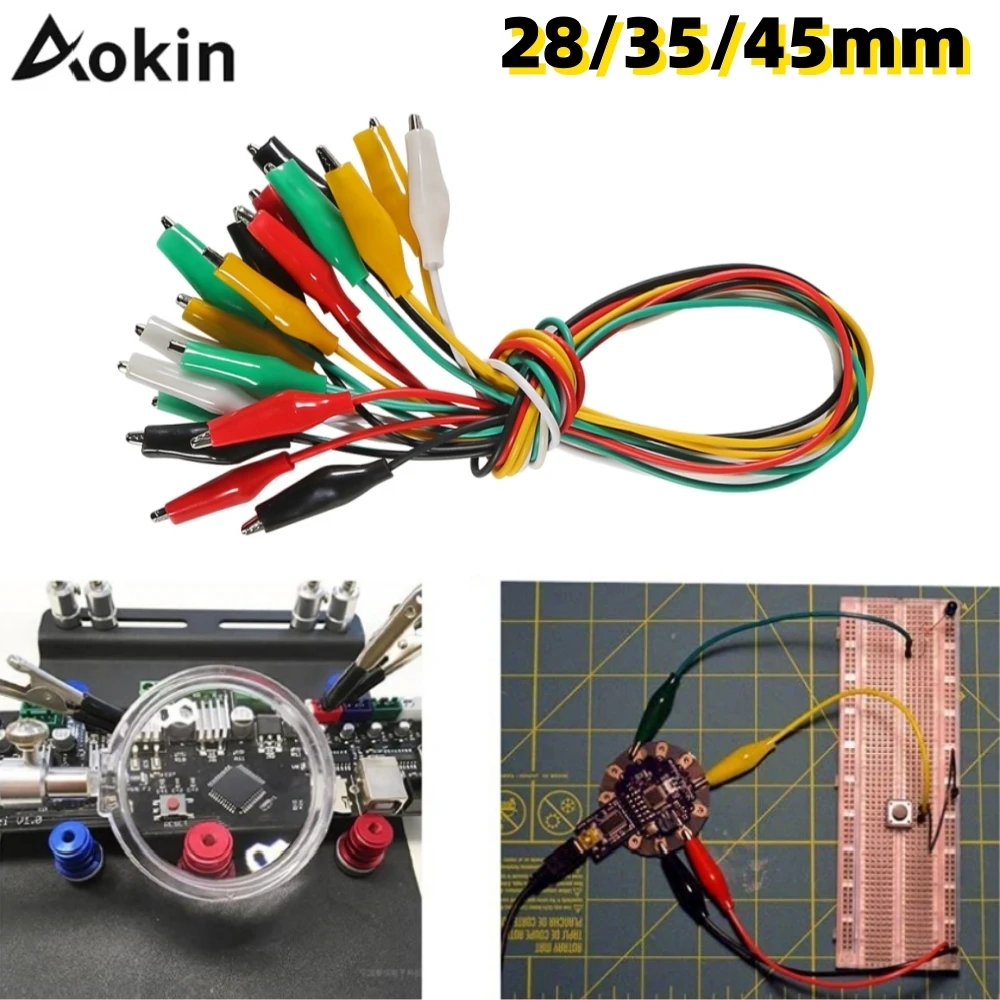 20 Stück Krokodilklemmen, 20 cm, 28/35/45 mm, 5 Farben, Jumper-Kabel-Set, Messleitungen mit doppelseitigem Isolatorkabel