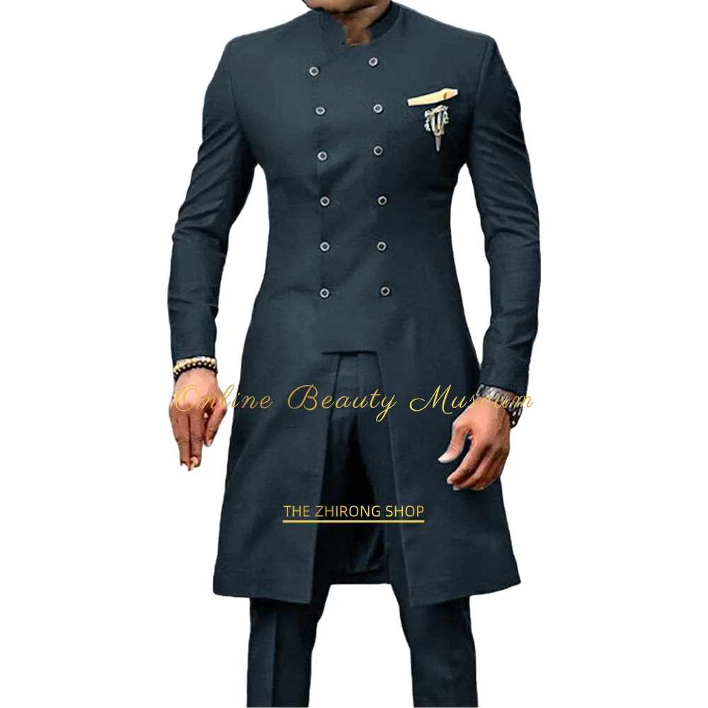 Men\'s 2 Piece African Suit Set Slim Fit Double Breasted Blazer and Pants Traditional Wedding Prom Tuxedo Suits