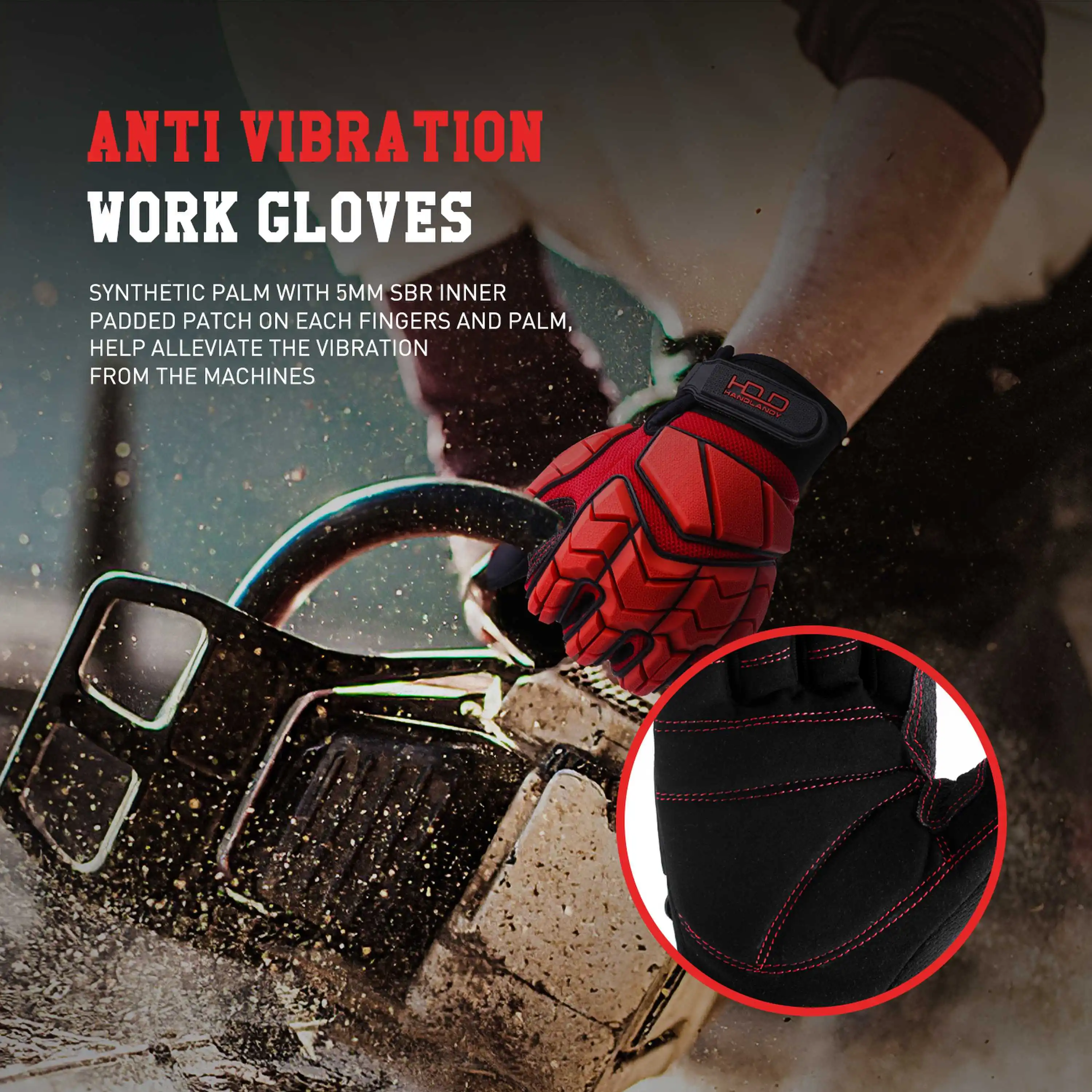 HANDLANDY Anti Vibration Work Gloves with Grip, SBR Padding, TPR Impact Resistant Gloves, Mens Heavy Duty Work Gloves