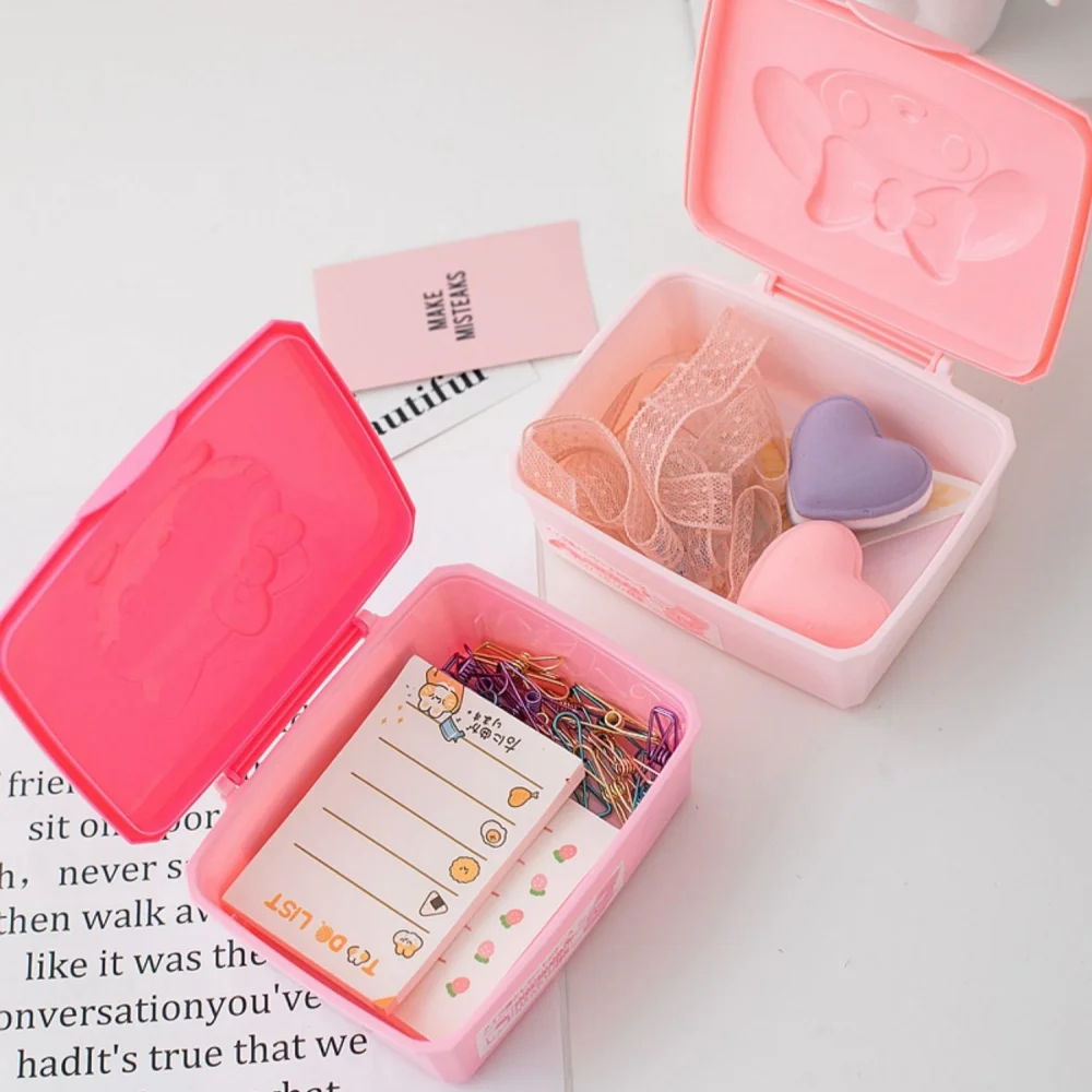 Anime sanrio olá kitty flip capa de armazenamento caixa dos desenhos animados mymelody maquiagem cotonetes fio dental toalhetes molhados band-aids organizador