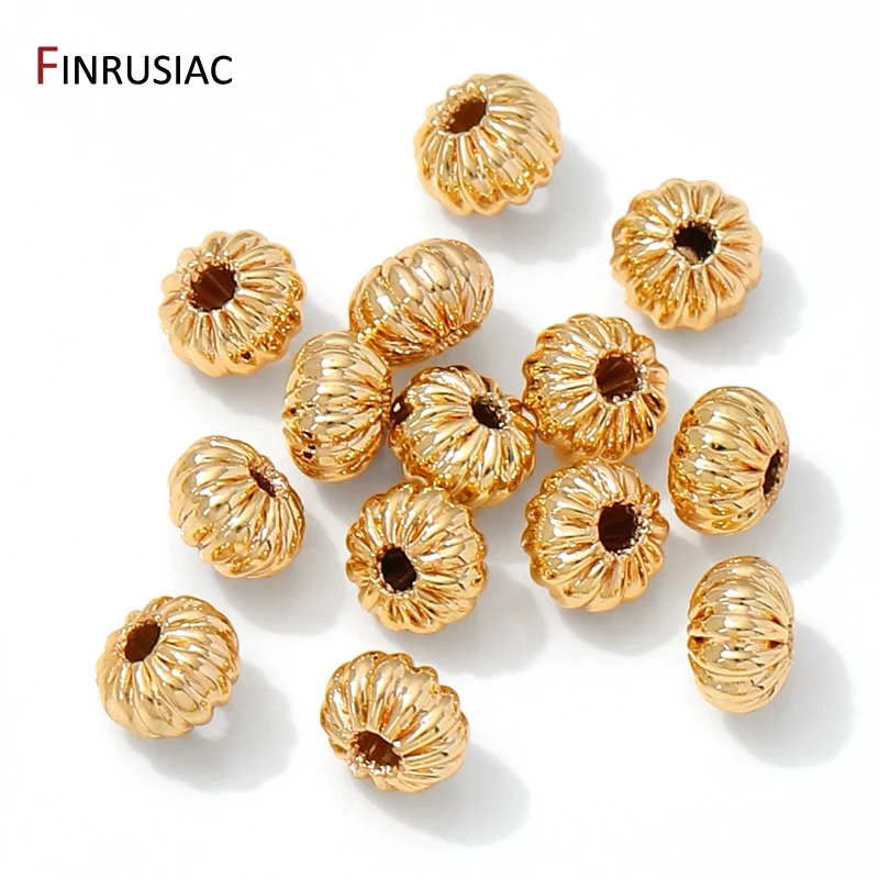 14K/18K مطلية بالذهب النحاس المموج الخرز المسطح ، 4/6/8 مللي متر جولة اليقطين خزر عازل ل قلادة سوار ذاتي الصنع صنع الملحقات