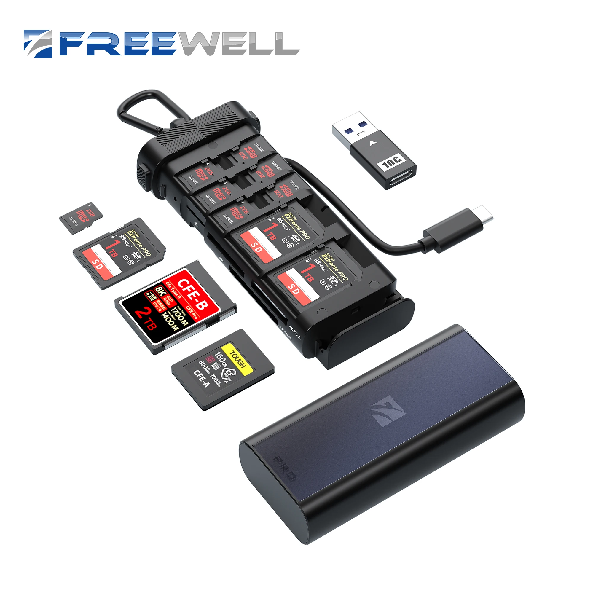 Freewell Portable Pro Reader Versatile CF Express A/B,SD TF and Micro SD Card Reader & Holder for Photo & Video Professionals