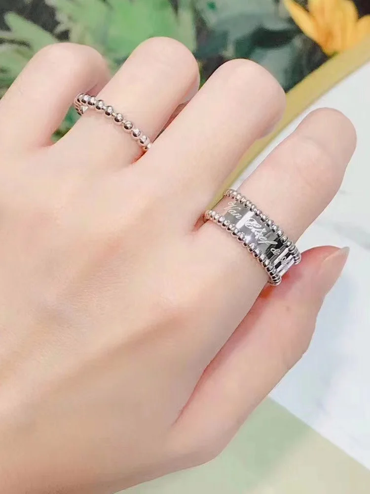 خاتم نسائي أنيق بخرز دائري من الفضة الخالصة مع حواف ذهبية وردية عيار 8 قيراط، مناسب للإصبع السبابة، بتصميم بسيط على طراز إنس... #5