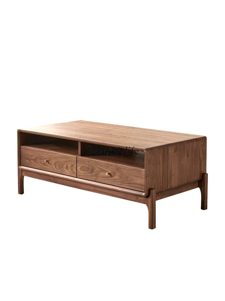 

FG44North America Black Walnut Wooden Tea Table Nordic Solid Wood Low Table TV Cabinet and Tea Table Combination