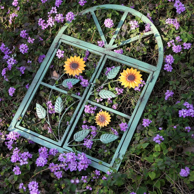 Rustic Iron Window Trellis for Climbing Plants Wall Mounted Flower Rack Balcony Decor with Faux Window Design Vine Support Stand