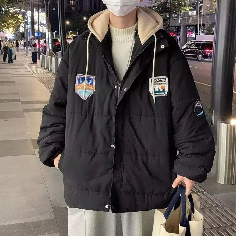 

Мужская зимняя утепленная куртка на флисовой подкладке, хлопковая, в стиле хипстер, простая, повседневная, на каждый день, приталенная, с капюшоном, на молнии