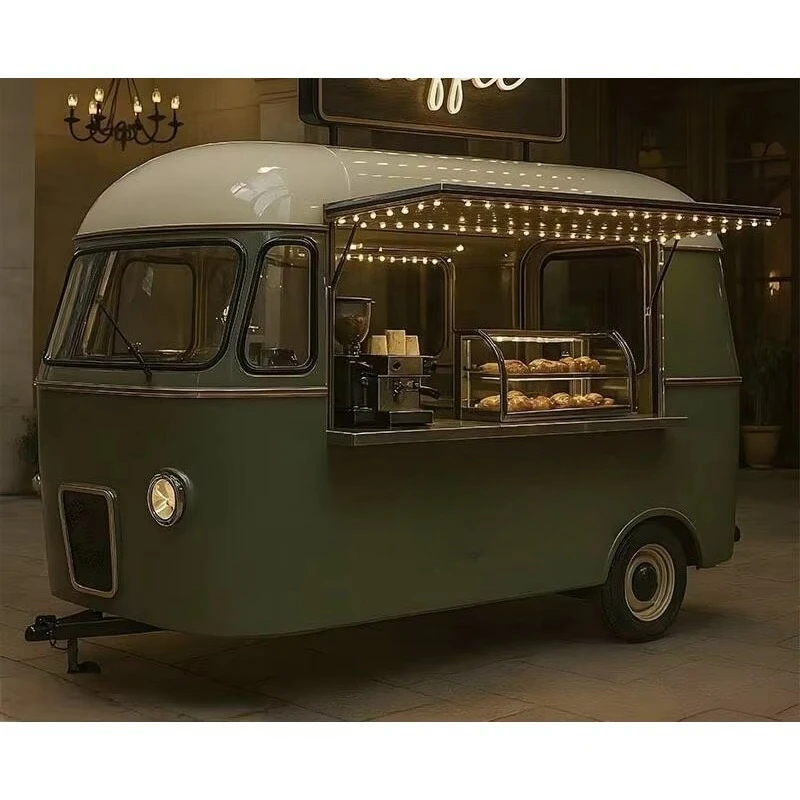 عربة بيع الوجبات السريعة المخصصة في الهواء الطلق المحمول COC DOT CE شاحنة طعام قابلة للقطر معتمدة للقهوة معتمدة من COC DOT CE