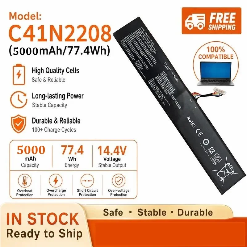 [NEW] 15.48V 5000mAh 77.4Wh High-quality C41N2208 Gaming Handheld Battery for ASUS for ROG for Ally RC71L Long Life