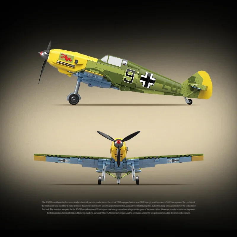 ​ STEM Fighter Jet Kit de construcción, avión La-7 Spitfire Yak-1B Bf-109E avión ladrillos técnicos juguete para niños regalos de cumpleaños