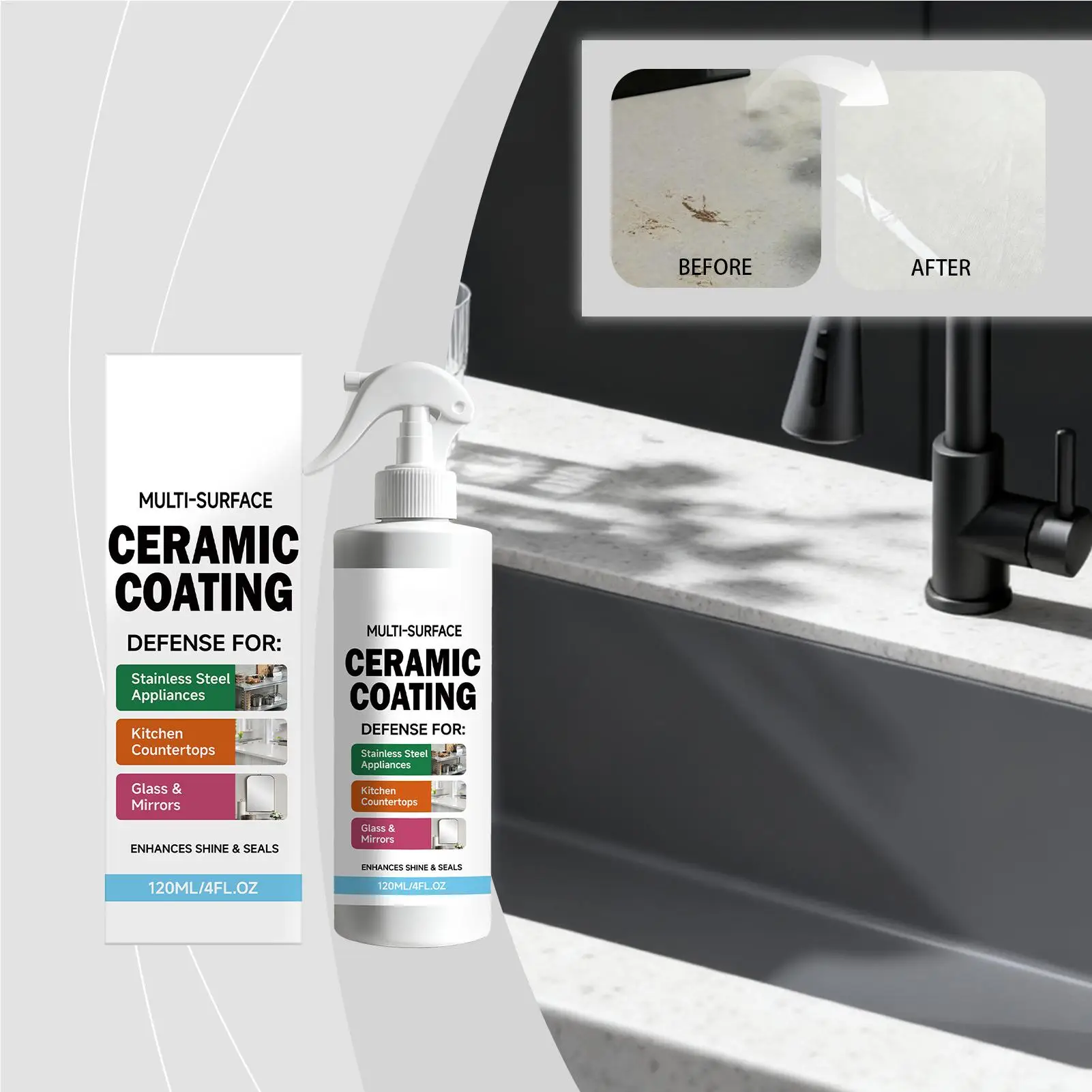 Multi-surface Ceramic Coating Spray Enhance Shine Repel Stains Waterproof Scratch-Resistant Protect Care Long-Lasting Protection