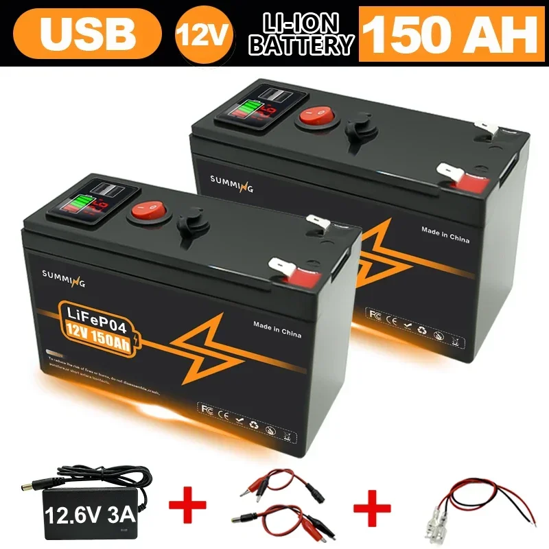 

Upgrade 12V 150Ah LiFePO4 Rechargeable Lithium Battery, Up to 4000+ Cycles, for Small UPS, Solar Power,Fish Finder,Power Wheels