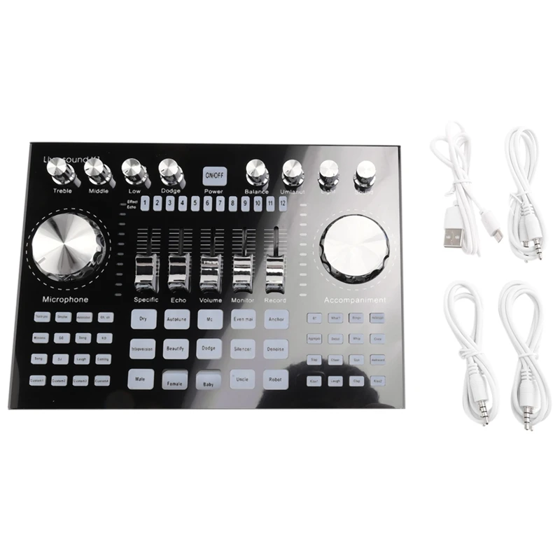 RISE-K1 Live Sound Card Portable Bluetooth Sound Card Profession Adjustable Volume Audio for Music Recording Karaoke Singing