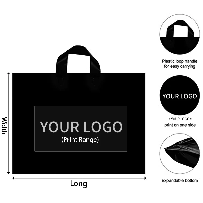 100Pcs/lot Customized Logo Plastic Bags with Handle Shopping Packaging Bags Gift Bags For Business Christmas Wedding Free Design