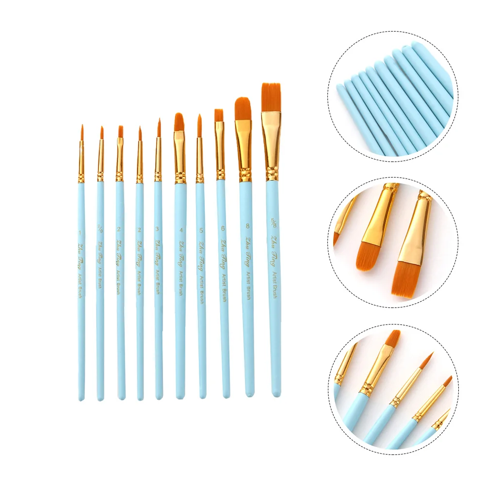 

Watercolor Pen Gouache Paint Brush Wooden Nylon Paintbrush Oil Brushes Handle Sky-blue