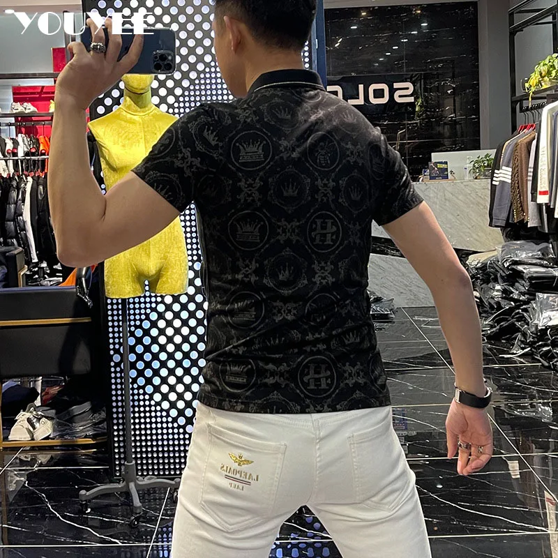 Trendy Short Sleeved Men\'s Brand Embroidered Print Slim Lapel Polo 2022 Summer New Top Male Luxurious High-quality Man Clothing