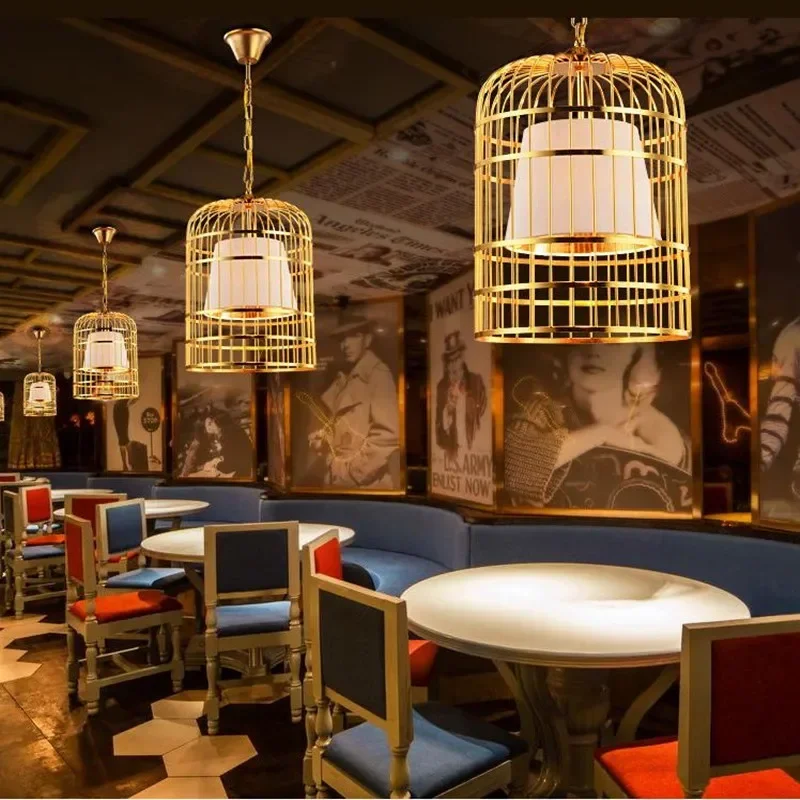 

New Chinese wrought iron birdcage chandelier tea house hot pot restaurant bar table boutique decoration post-modern restaurant