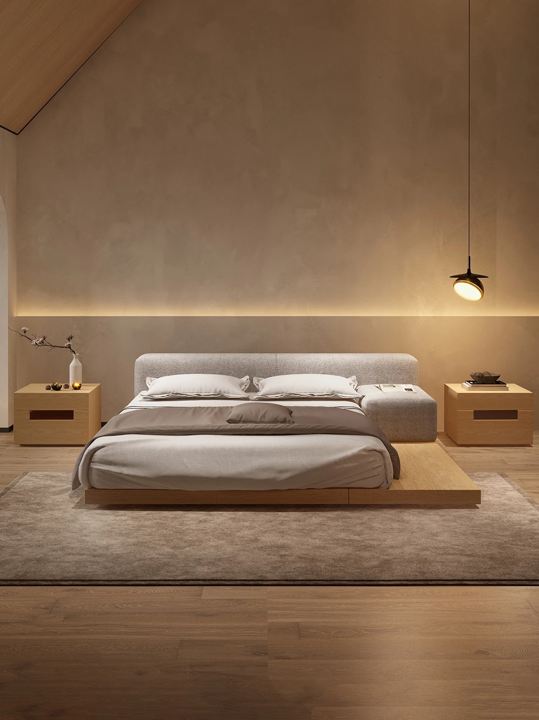 Japanese Style Fabric Bed Simple Modern Light Luxury Quiet Style Bedroom Ins Style Nordic Style