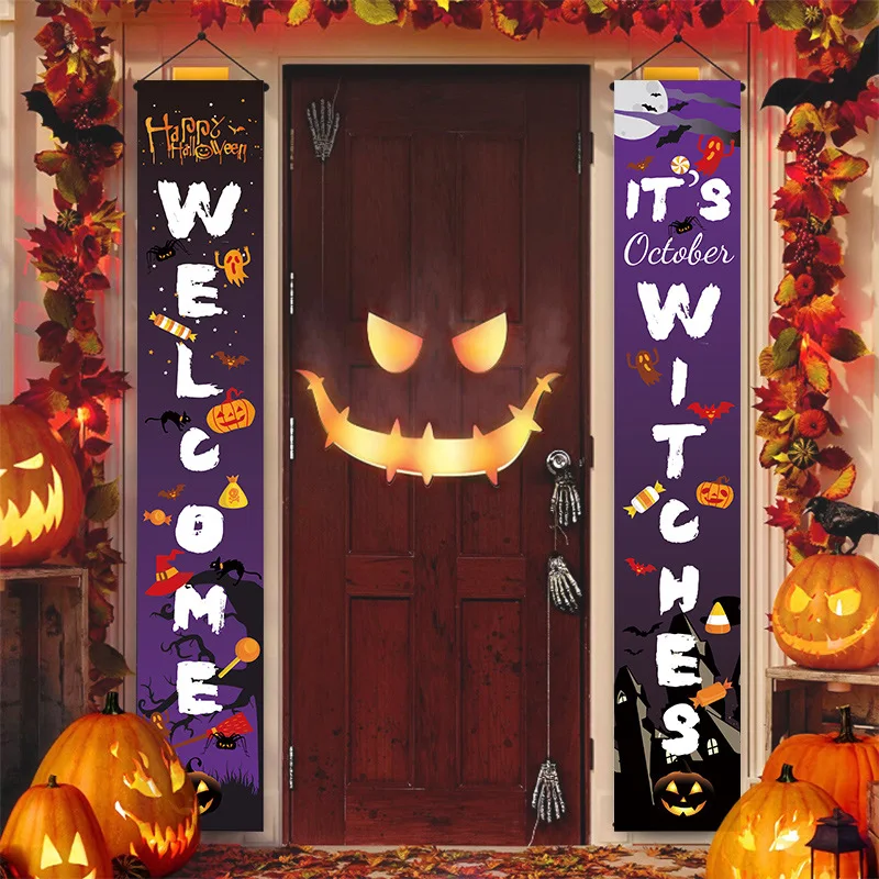 Halloween Party Door Curtain, Ghost Festival, horror Outdoor Flag, Holiday Party, Scene Layout, Couplets