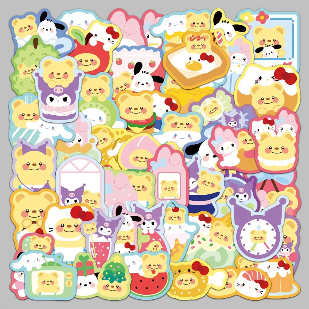 50 قطعة سانريو والدب الزبدي الكرتون لطيف الكتابة على الجدران ملصقات الأطفال DIY لعبة الديكور الشارات هدايا عيد الميلاد