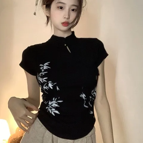 Женские футболки Matakawa черные хлопок Y2k E-Girl