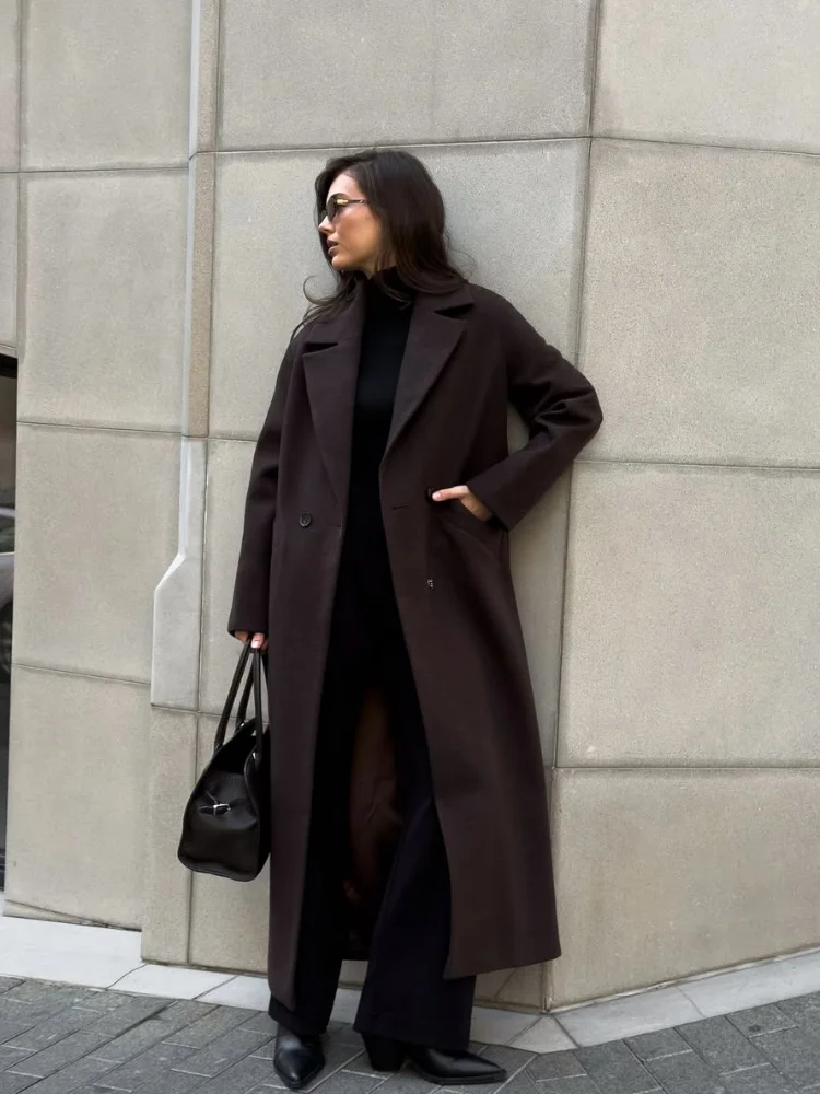 

Однотонное шерстяное пальто с лацканами, женское двубортное свободное пальто с длинными рукавами и широкими плечами, осень 202, женская повседневная верхняя одежда